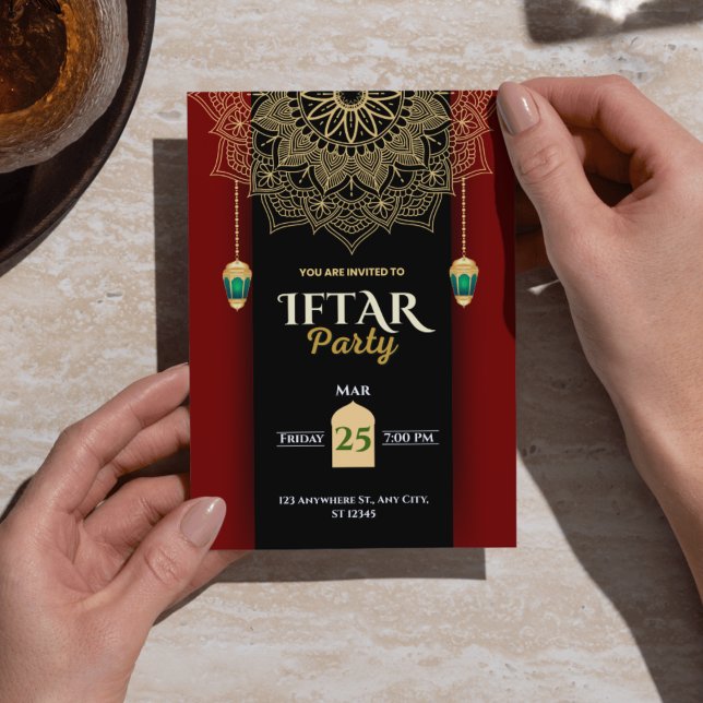 Invitación a la fiesta elegante de Iftar de Ramada (Black Gold Elegant Ramadan Iftar Party Invitation)
