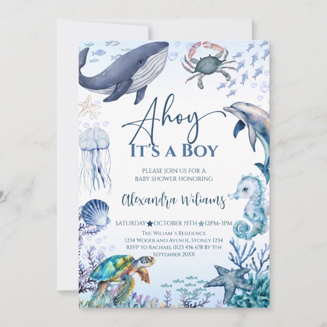 Invitación a la fiesta en Baby Shower de Ocean Boy (Anverso)