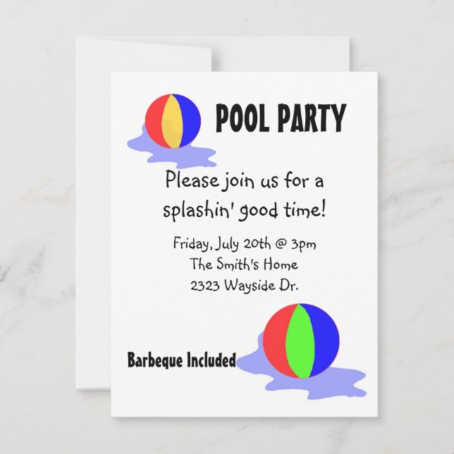 Invitación a la Fiesta en la Piscina (Anverso)