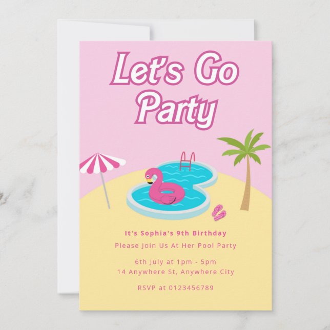Invitación a la fiesta en la piscina de la playa d (Anverso)