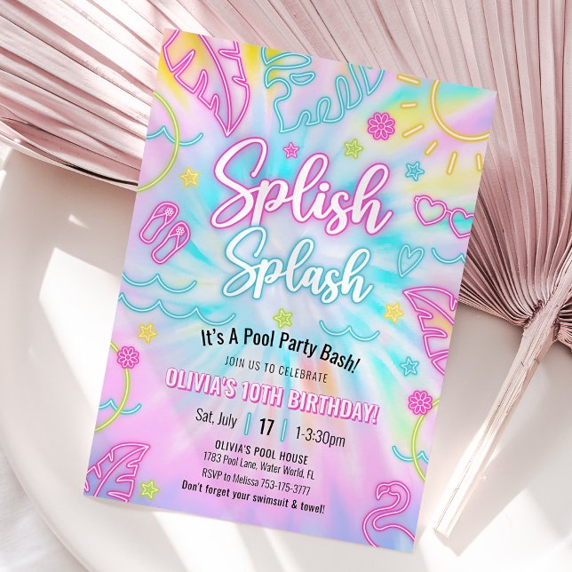 Invitación a la Fiesta en la Piscina de Neón, Resp (Neon Tropical Pool Party Invitation)