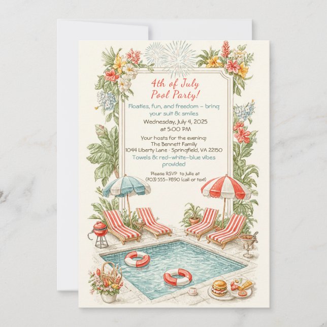 Invitación a la Fiesta en la Piscina del 4 de Juli (Anverso)