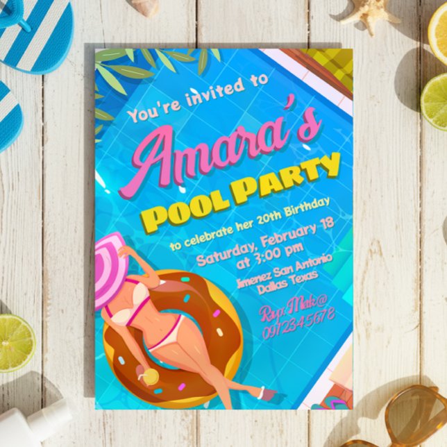 Invitación a la fiesta en la piscina para chicas (Pool Party Invitation)