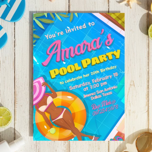 Invitación a la fiesta en la piscina para chicas (Pool Party Invitation)