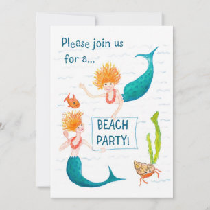 Invitación a la fiesta en la playa de Mermaids