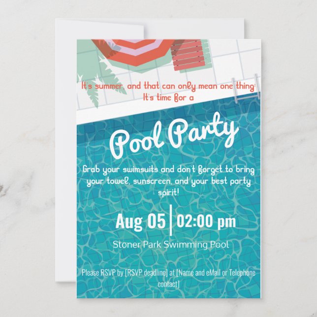 Invitación a la fiesta en la playa de Pool Party (Anverso)