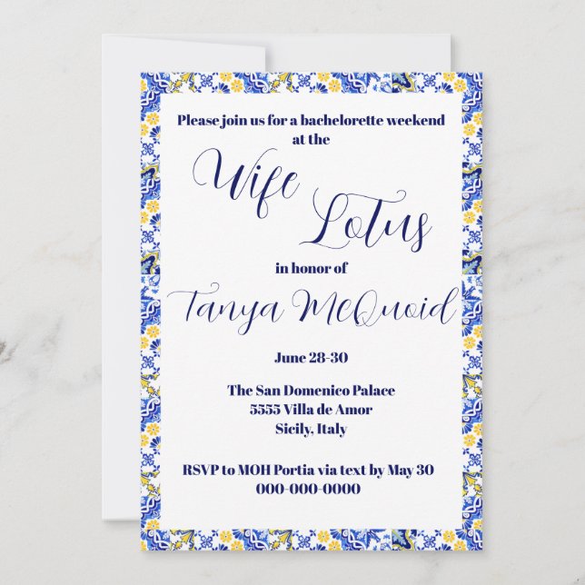 Invitación a la fiesta "Esposa" Lotus Bachelorette (Anverso)