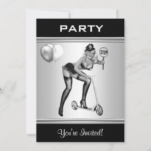 Invitación a la fiesta estilo chica pin-up en negr
