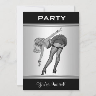 Invitación a la fiesta estilo chica pin-up negro y
