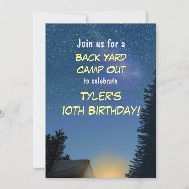 Invitación a la fiesta estrellada de Camp Out (Anverso)