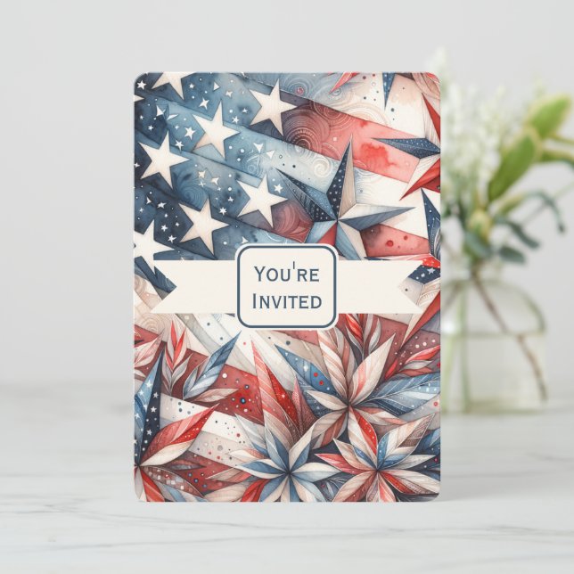 Invitación a la Fiesta Festiva de Rojo, Blanco y A (Anverso de pie)