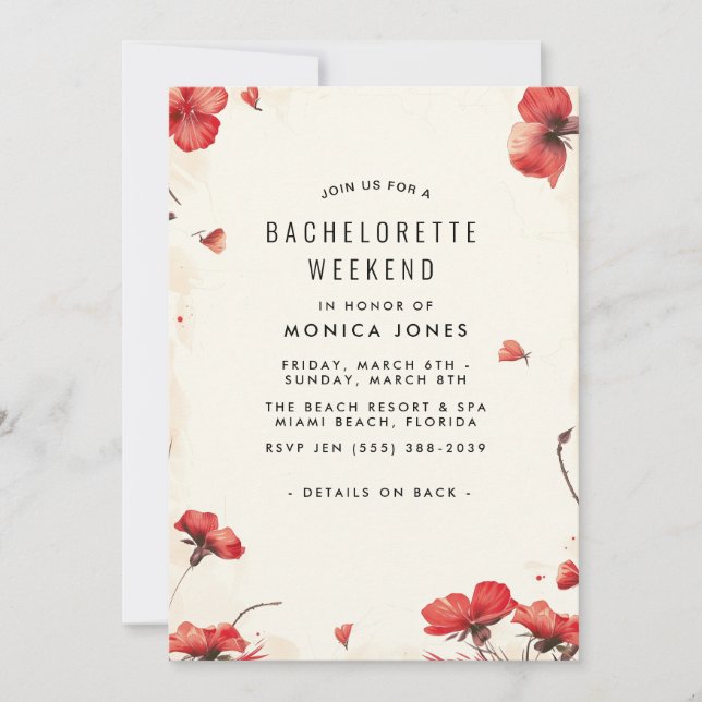 Invitación a la fiesta Floral Bachelorette Weekend (Anverso)