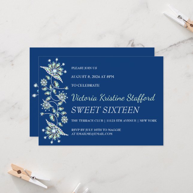 Invitación a la fiesta floral Blue Gems (Anverso/Reverso In Situ)