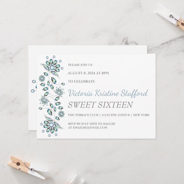 Invitación a la fiesta floral Blue Gems (Anverso/Reverso In Situ)