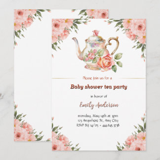 Invitación a la fiesta floral del té en Baby Showe