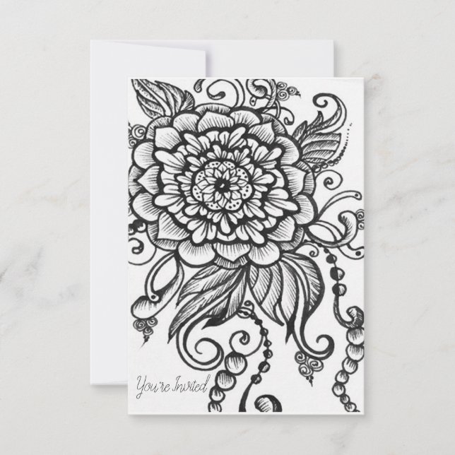 Invitación a la fiesta floral dibujada en blanco y (Anverso)