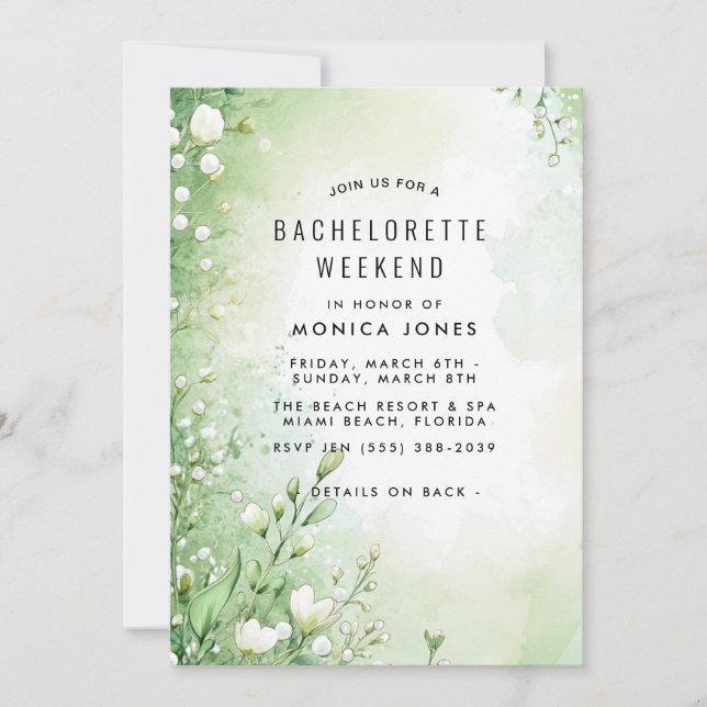 Invitación a la fiesta Floral Green Bachelorette W (Anverso)