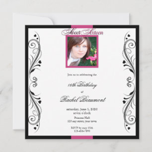 Invitación a la fiesta floral moderna rosa y negra