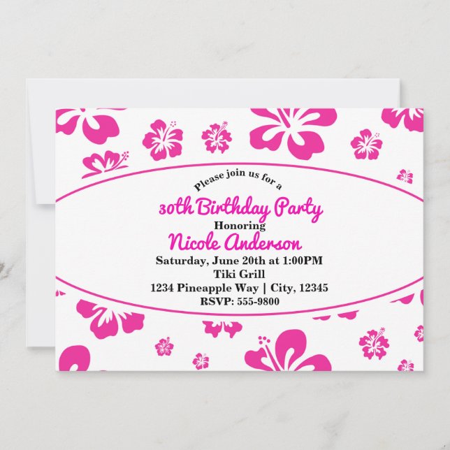 Invitación a la fiesta floral tropical de Hibiscus (Anverso)