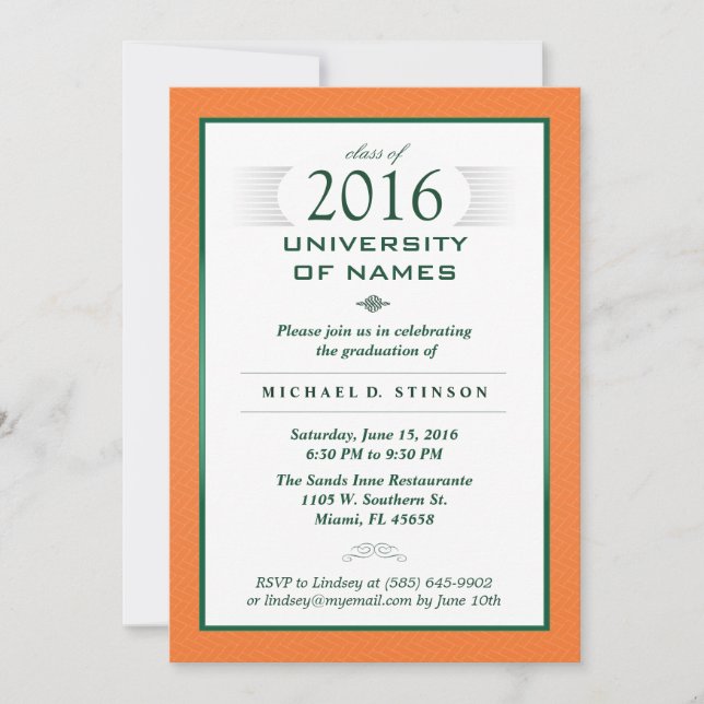 Invitación a la fiesta formal de graduación naranj (Anverso)
