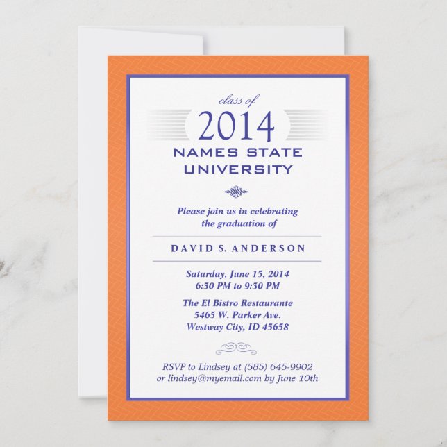 Invitación a la fiesta formal de graduación Naranj (Anverso)