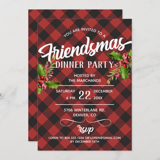 Invitación a la Fiesta Friendsmas de Cuadro de Búf (Anverso / Reverso)