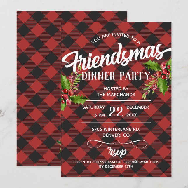 Invitación a la Fiesta Friendsmas de Cuadros Búfal (Anverso / Reverso)