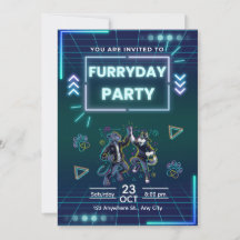 Invitación a la Fiesta Furryday Retro Neon