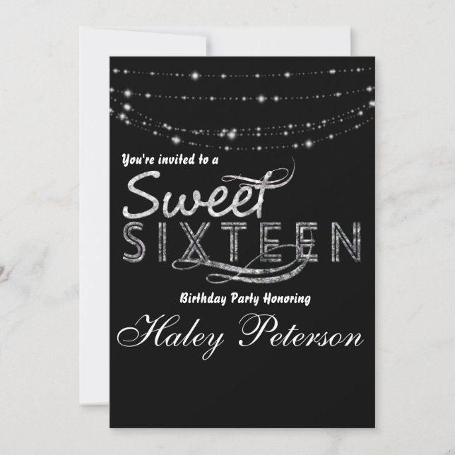 Invitación a la fiesta Glitter Glam de Sweet 16 de (Anverso)