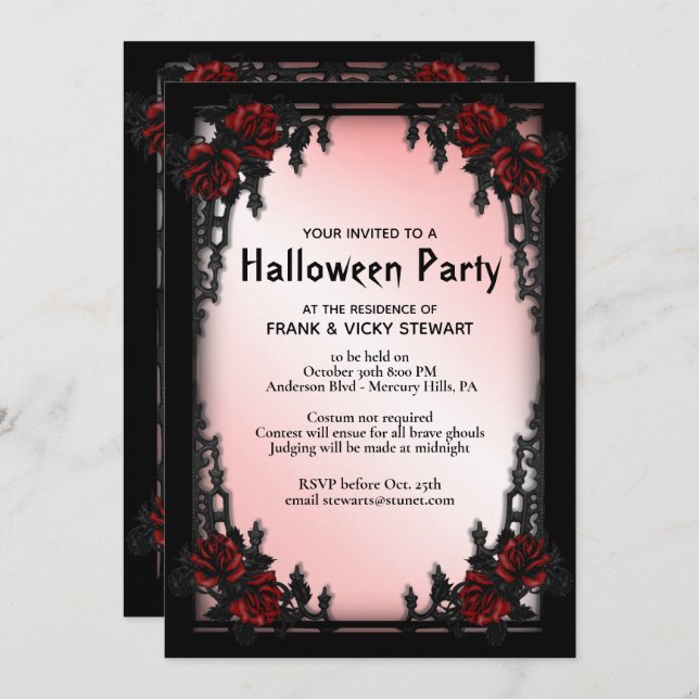Invitación a la fiesta gótica de Halloween (Anverso / Reverso)