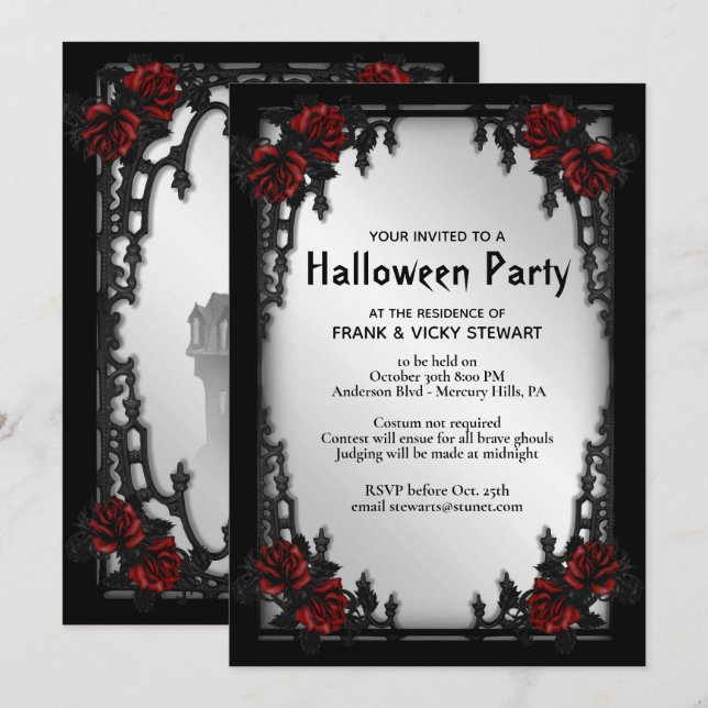 Invitación a la fiesta gótica de Halloween (Anverso / Reverso)