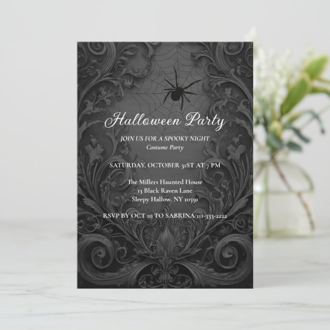 Invitación a la fiesta gótica de Halloween (Anverso de pie)
