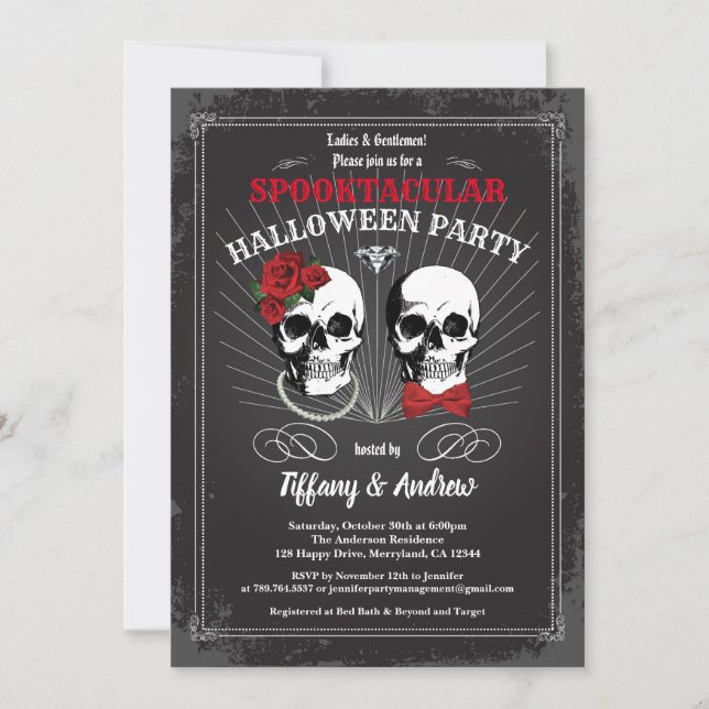 Invitación a la fiesta gótica de halloween. Blanco (Anverso)