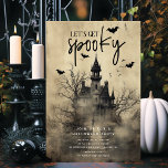 Invitación a la fiesta gótica de Halloween en la c<br><div class="desc">Esta encantadora y espeluznante invitación incluye una encantada silueta de casa contra un cielo nublado, con murciélagos voladores girando a su alrededor. Las palabras "Let's Get Spooky" están escritas en un tono gótico, añadiendo a la siniestra sensación de la invitación. Es la manera perfecta de invitar a tus amigos a...</div>
