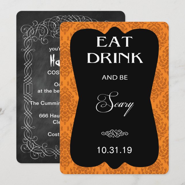 Invitación a la fiesta gótica de Halloween (Naranj (Anverso / Reverso)
