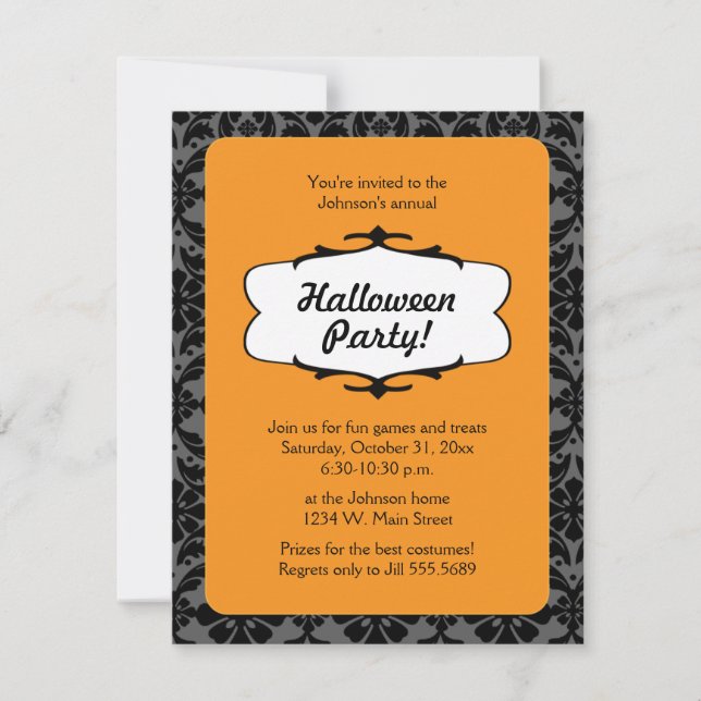 Invitación a la fiesta gótica de Halloween negra y (Anverso)