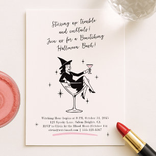 Invitación a la fiesta Halloween de brujas de mano