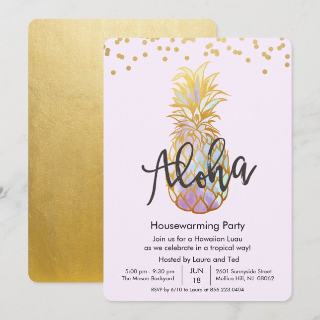 Invitación a la Fiesta Hawaiana Luau de Calentamie (Anverso / Reverso)