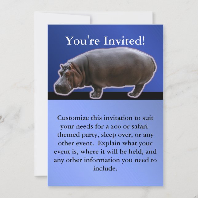 Invitación a la fiesta Hippopótamo (Anverso)