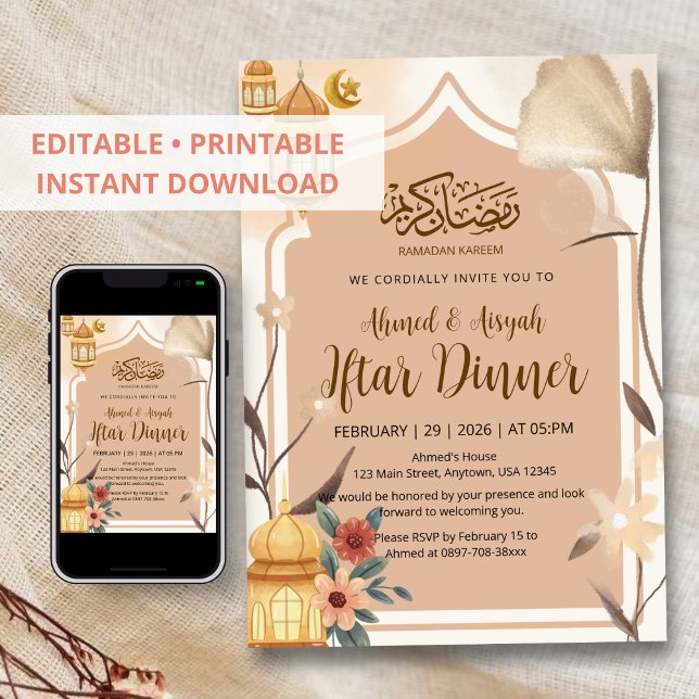 Invitación a la fiesta Iftar floral terrosa boho (Subido por el creador)