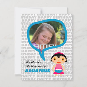 Invitación a la fiesta infantil Aquarius con foto