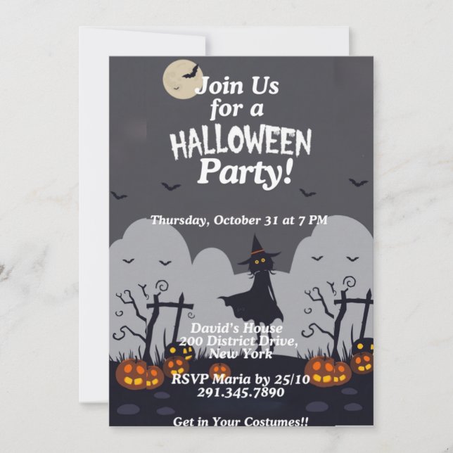 Invitación a la fiesta infantil de Halloween (Anverso)