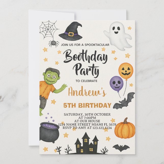Invitación a la fiesta infantil de Halloween (Anverso)