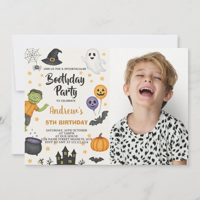 Invitación a la fiesta infantil de Halloween con f (Anverso)