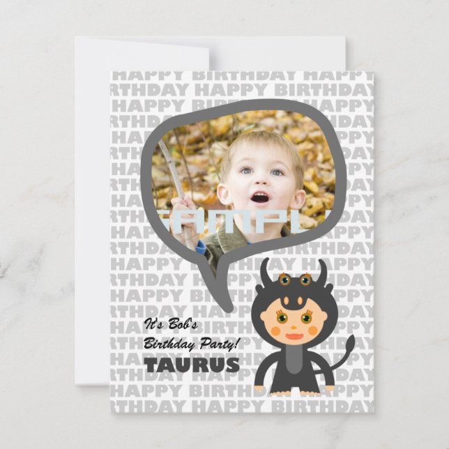 Invitación a la fiesta infantil Taurus con foto (Anverso)