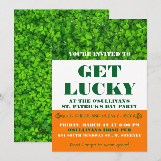 Invitación a la fiesta irlandesa Shamrock Day St. (Anverso / Reverso)
