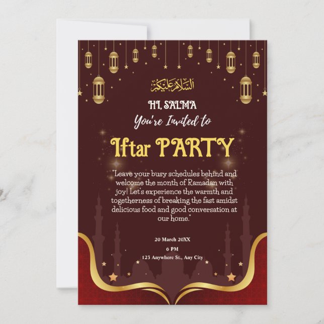Invitación a la fiesta islámica de Iftar marrón y  (Anverso)