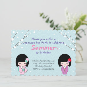 Invitación a la fiesta japonesa del té de la muñec