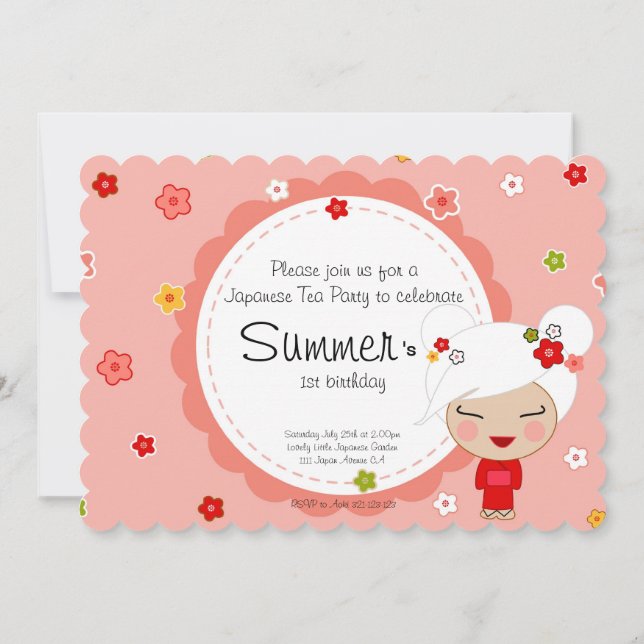 Invitación a la fiesta japonesa del té de la muñec (Reverso)