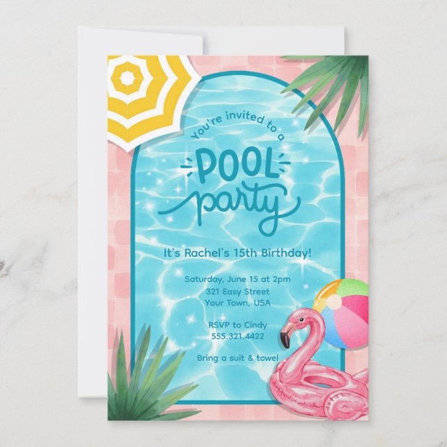 Invitación a la fiesta junto a la piscina de Palm  (Anverso)